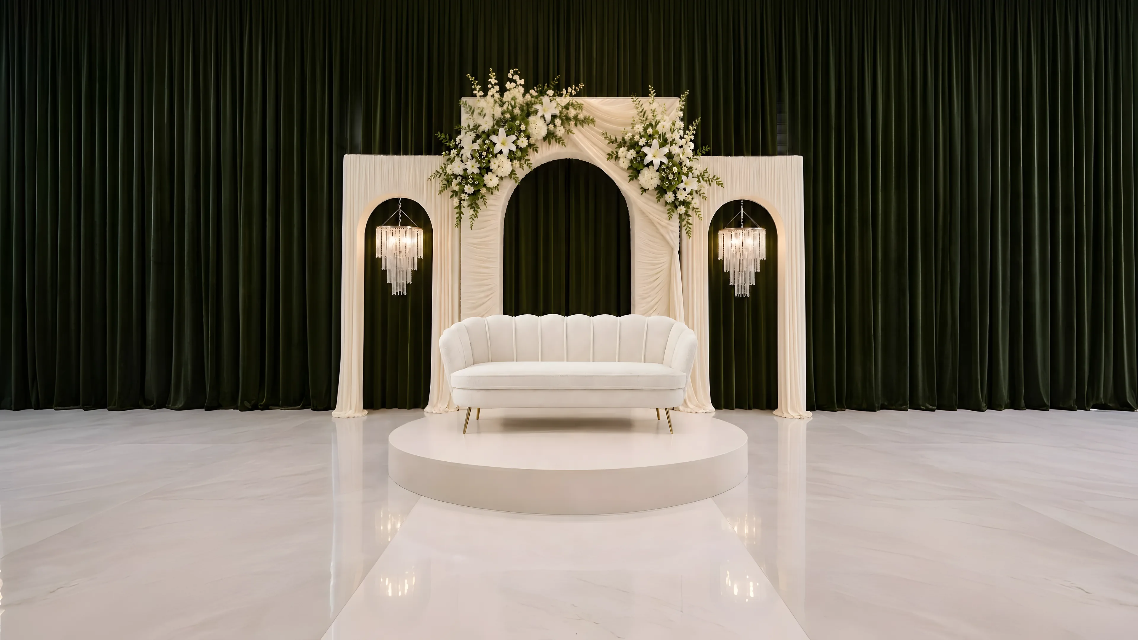 Ivory Arches on Black Drape - Star Event Rental Houston TX