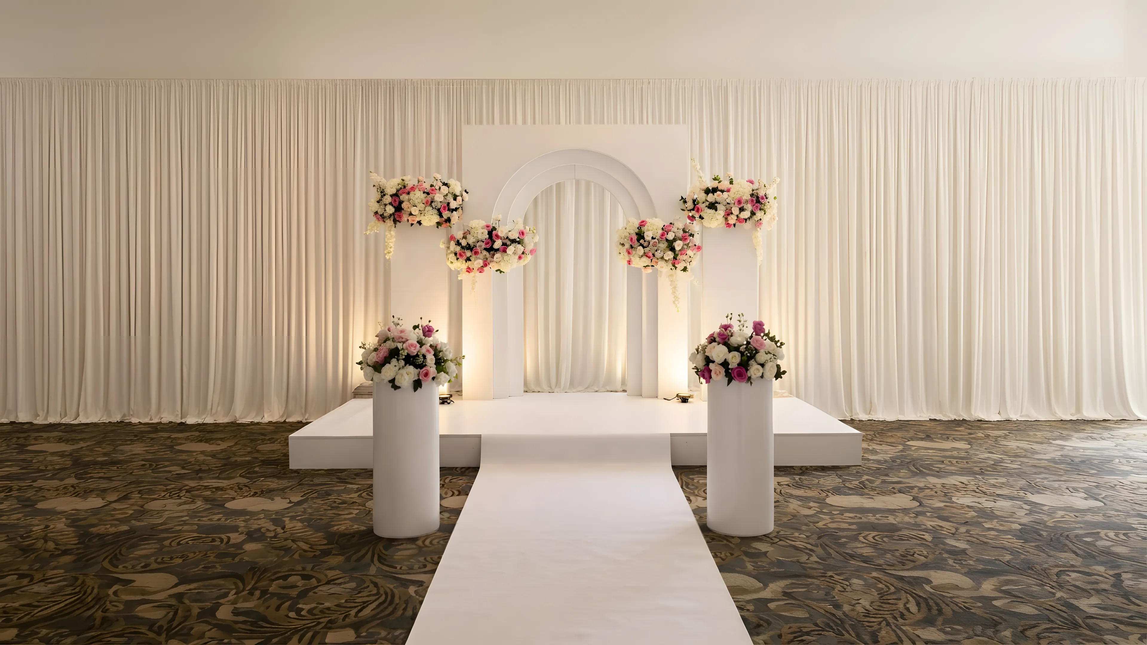 White Arch & Floral Pillars - Star Event Rental Houston TX